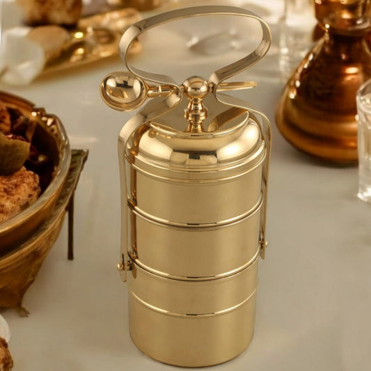 BRAND NEW: NW/008 - 100% Pure Brass Style Tiffin | Lunch Box (3 Tier) | KITCHENWARE | UTENSILS | HOME APPLIANCES