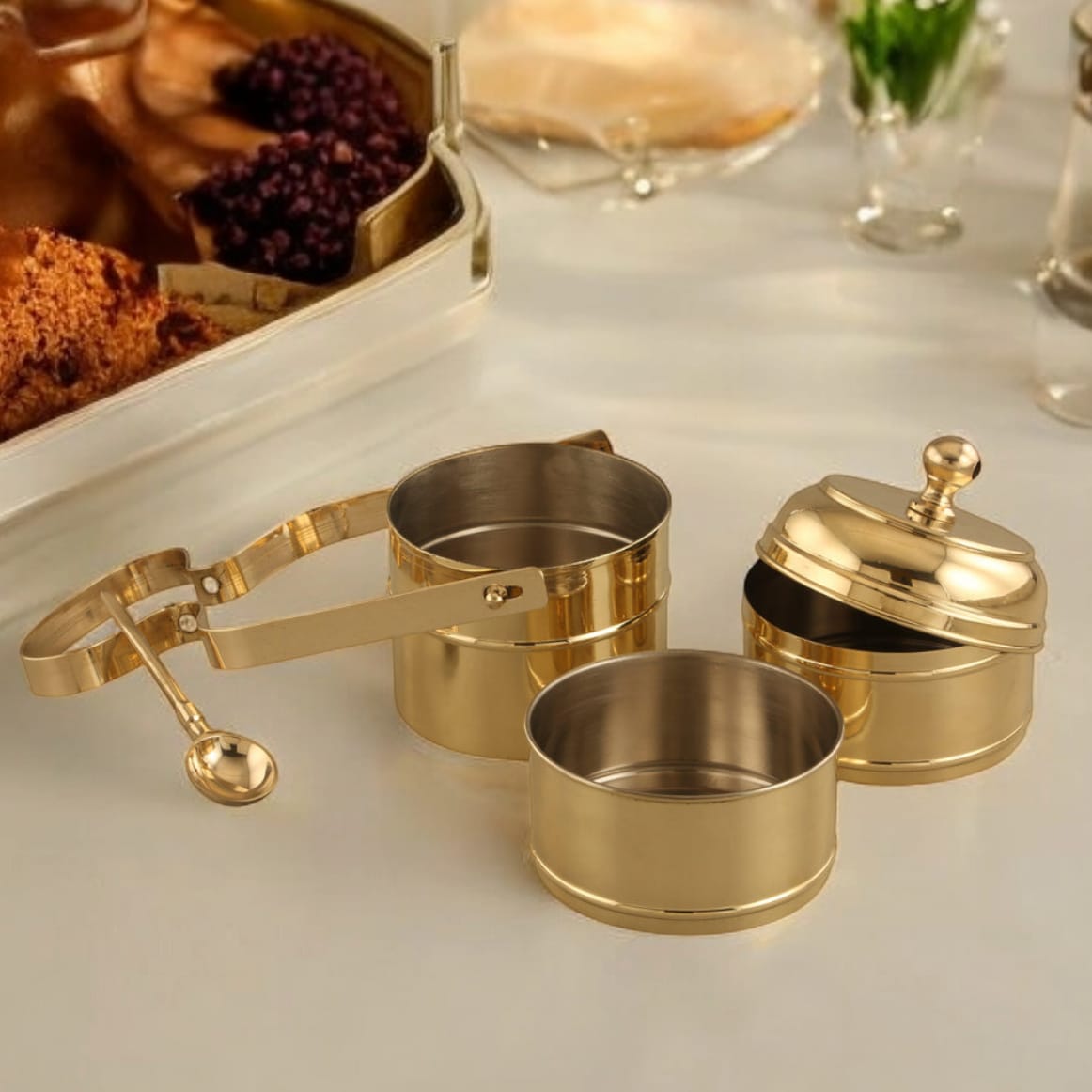 BRAND NEW: NW/008 - 100% Pure Brass Style Tiffin | Lunch Box (3 Tier) | KITCHENWARE | UTENSILS | HOME APPLIANCES