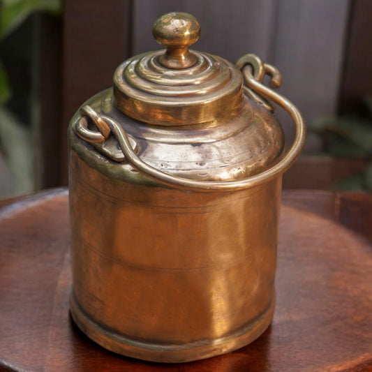 ORIGINAL ANTIQUE: AT/143 - Vintage Pure Brass Very Beautiful Shape Oil - Ghee - Milk Can | KITCHENWARE | UTENSILS | HOME APPLIANCES