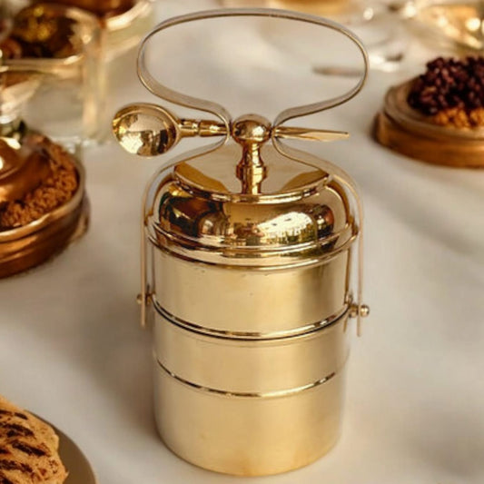 BRAND NEW: NW/034 - 100% Pure Brass Vintage Style Tiffin | Lunch Box ( 2 Tier ) | KITCHENWARE | UTENSILS | HOME APPLIANCES