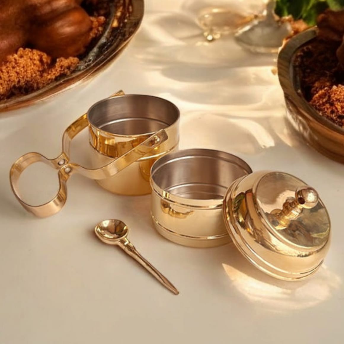 BRAND NEW: NW/034 - 100% Pure Brass Vintage Style Tiffin | Lunch Box ( 2 Tier ) | KITCHENWARE | UTENSILS | HOME APPLIANCES