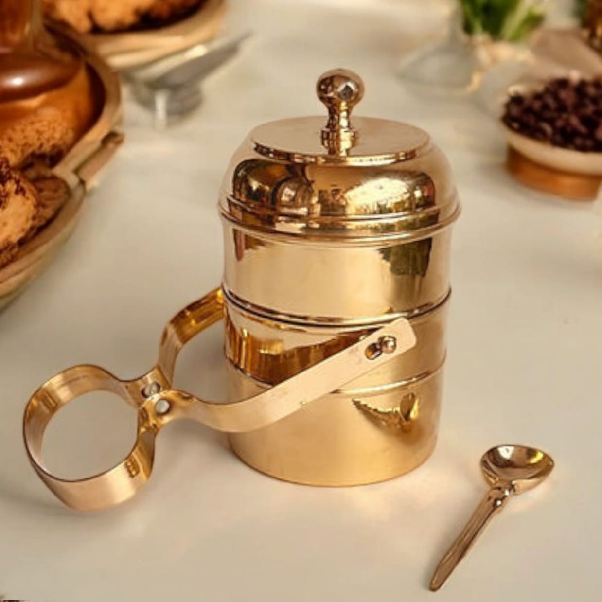 BRAND NEW: NW/034 - 100% Pure Brass Vintage Style Tiffin | Lunch Box ( 2 Tier ) | KITCHENWARE | UTENSILS | HOME APPLIANCES