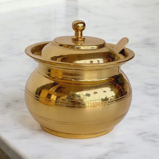 BRAND NEW: NW/075 - 100% Pure Brass Ghee Pot With A Lid And Spoon | KITCHENWARE | UTENSILS | HOME APPLIANCES
