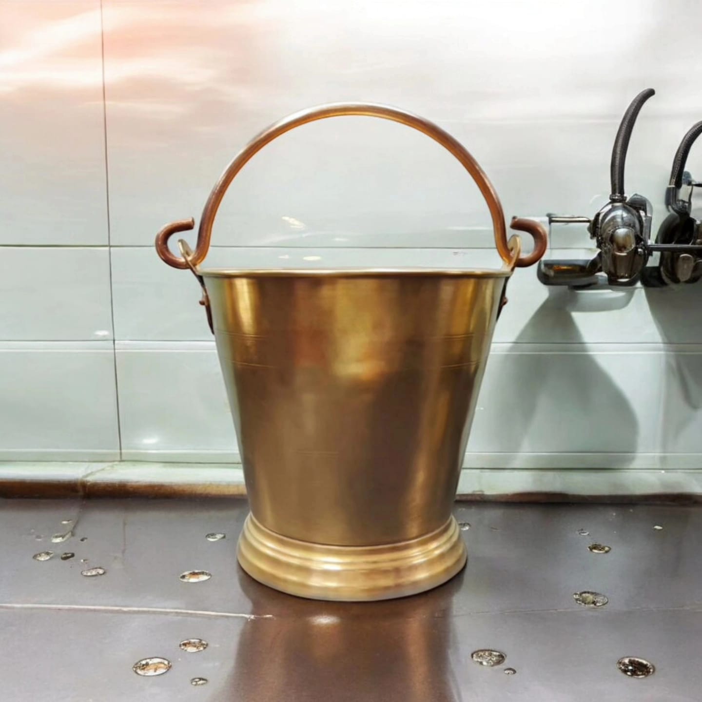 ORIGINAL ANTIQUE: AT/046 - Vintage Brass Medium Size Bucket With Handle | KITCHENWARE | UTENSILS | HOME APPLIANCES