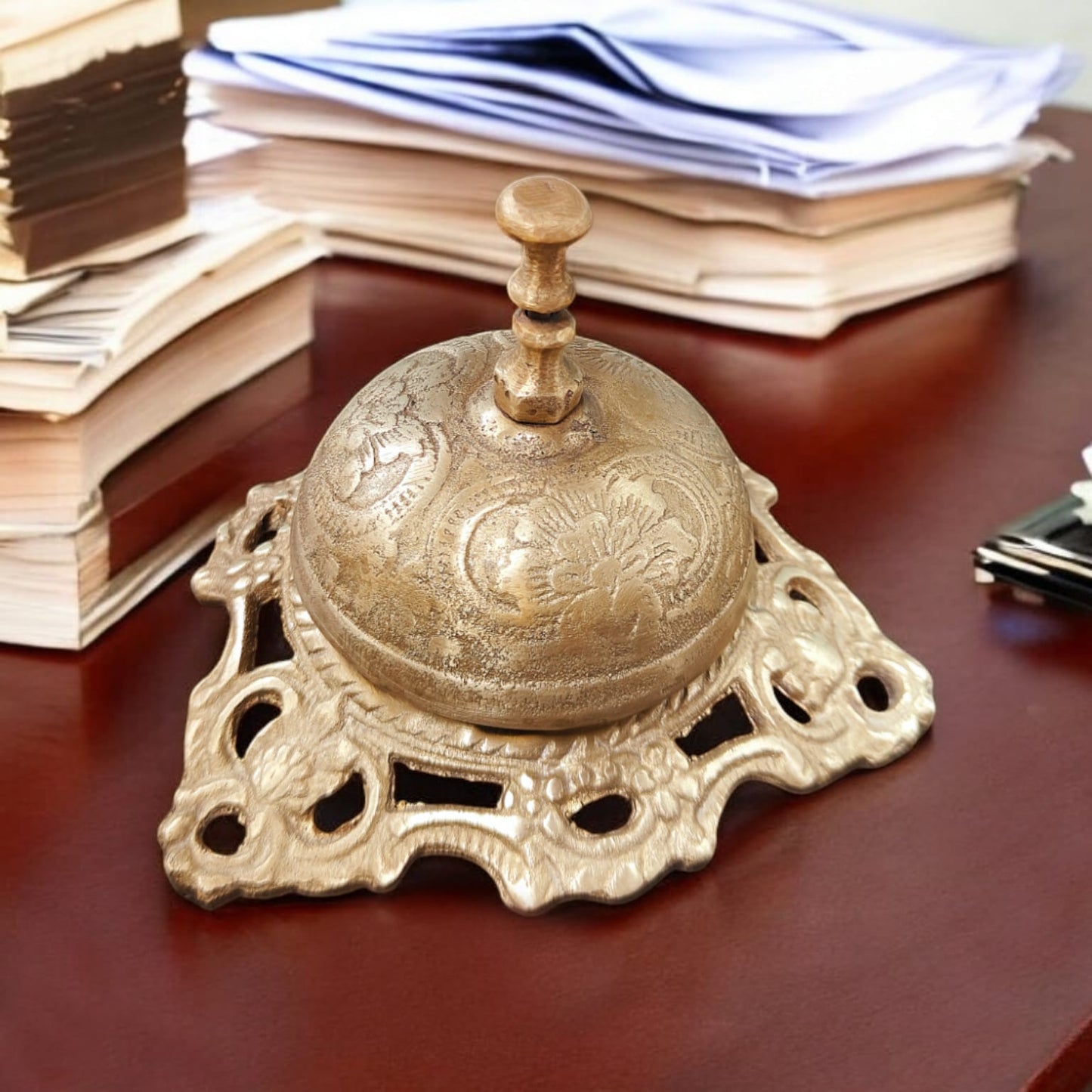 ORIGINAL ANTIQUE: AT/020 - Vintage Pure Brass Very Beautifully Engraved Table Bell | KITCHENWARE | UTENSILS | HOME APPLIANCES