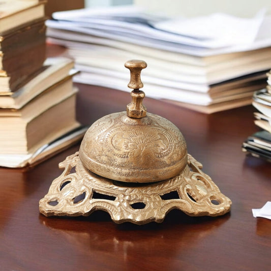 ORIGINAL ANTIQUE: AT/020 - Vintage Pure Brass Very Beautifully Engraved Table Bell | KITCHENWARE | UTENSILS | HOME APPLIANCES