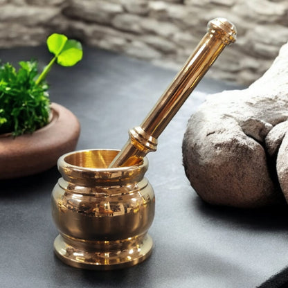 100% Pure Brass Solid Elephant Head Shape Mortar And Pestle traditionally known as "Khalbatta" & "Hamam Dasta" | NW/011-1