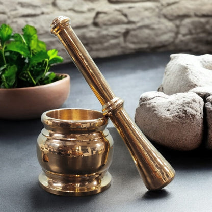 100% Pure Brass Solid Elephant Head Shape Mortar And Pestle traditionally known as "Khalbatta" & "Hamam Dasta" | NW/011-1