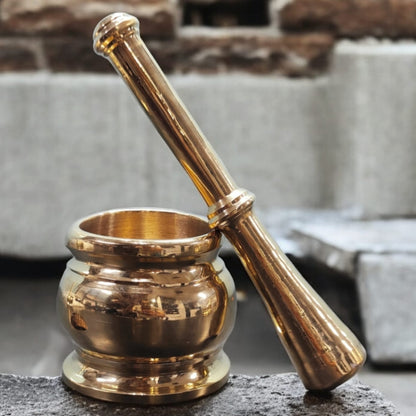 100% Pure Brass Solid Elephant Head Shape Mortar And Pestle traditionally known as "Khalbatta" & "Hamam Dasta" | NW/011-1