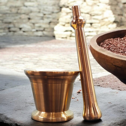 100% Pure Brass Very Beautiful Shape Solid Mortar And Pestle traditionally known as "Khalbatta" & "Hamam Dasta" | NW/012-1