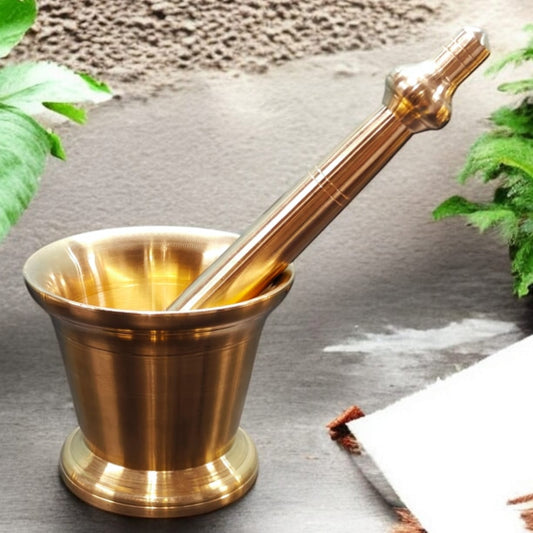 BRAND NEW: NW/051 - 100% Pure Brass Very Beautiful Shape Solid Mortar And Pestle traditionally known as "Khalbatta" & "Hamam Dasta" | KITCHENWARE | UTENSILS | HOME APPLIANCES