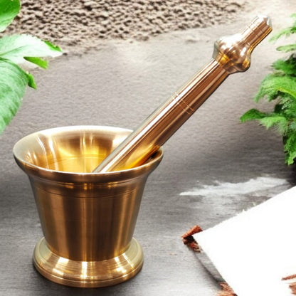 100% Pure Brass Very Beautiful Shape Solid Mortar And Pestle traditionally known as "Khalbatta" & "Hamam Dasta" | NW/012-1