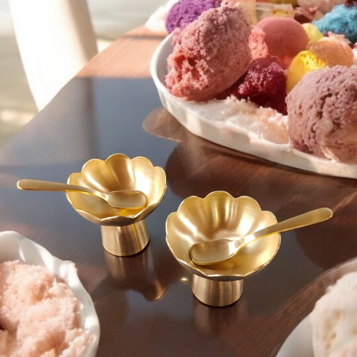 BRAND NEW: NW/031 - Set Of 2 - Matt Finish 100% Pure Brass Very Beautiful Shape Ice Cream Bowl With Spoon | KITCHENWARE | UTENSILS | HOME APPLIANCES