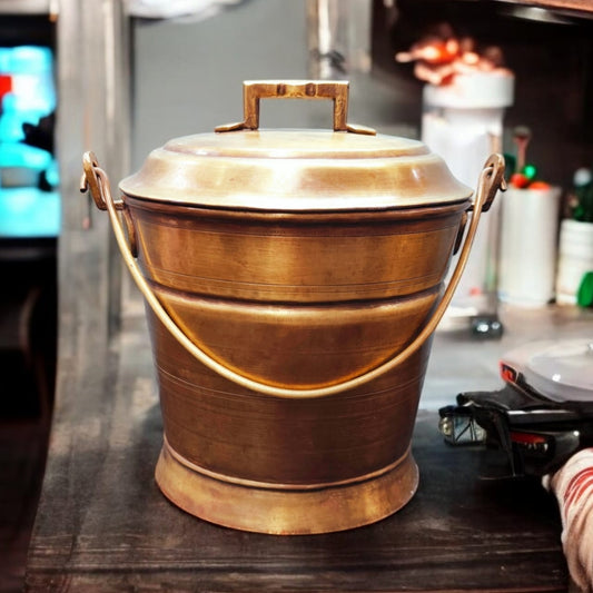 ORIGINAL ANTIQUE: AT/075 - Rare Vintage Original Antique Pure Brass Storage Balti with Lid & Handle | KITCHENWARE | UTENSILS | HOME APPLIANCES