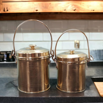 RA/139 | Set of 2 - Original Vintage Pure Brass Small size Storage Can with Handle