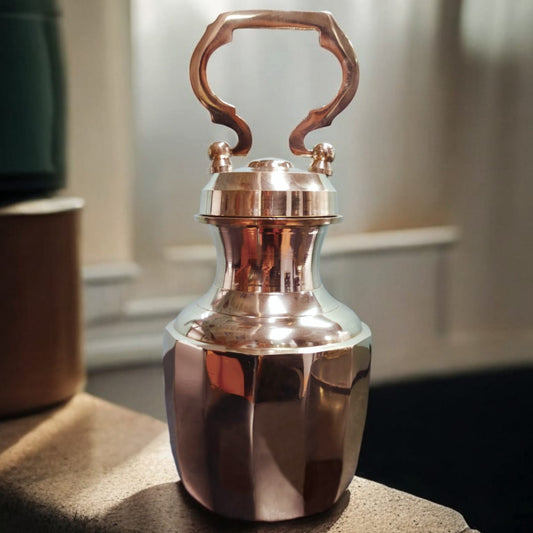 BRAND NEW: NW/025 - Rare Pure Brass Very Beautiful Cylindrical Shape Vintage Look Gangajal Lota with Glass inside in a Glossy finish traditionally known as "KAMANDAL" | KITCHENWARE | UTENSILS | HOME APPLIANCES