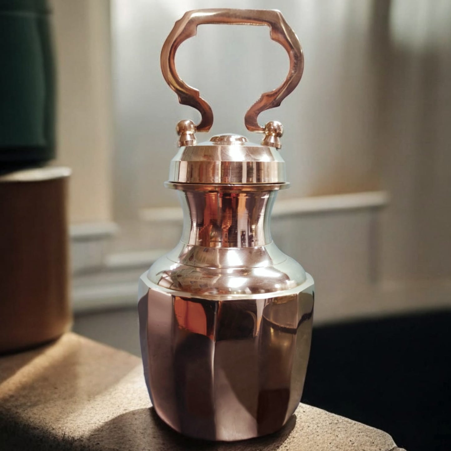 K/05 - Rare Pure Brass Very Beautiful Cylindrical Shape Vintage Look Gangajal Lota with Glass inside in a Glossy finish traditionally known as "KAMANDAL" | KITCHENWARE | UTENSILS | HOME APPLIANCES