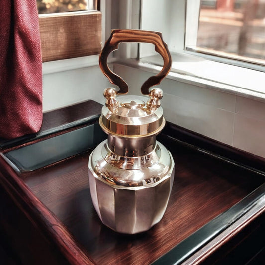 BRAND NEW: NW/022 - Pure Brass Very Beautiful Cylindrical Shape Vintage Look Gangajal Lota with Glass inside in a Glossy finish traditionally known as "KAMANDAL" | KITCHENWARE | UTENSILS | HOME APPLIANCES