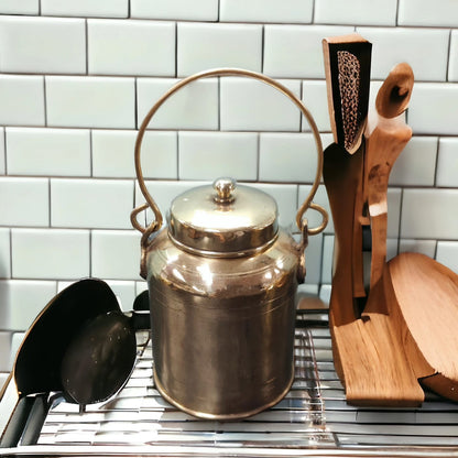 RA/086 | Vintage Pure Brass Oil - Ghee - Milk Can with Handle & Lid