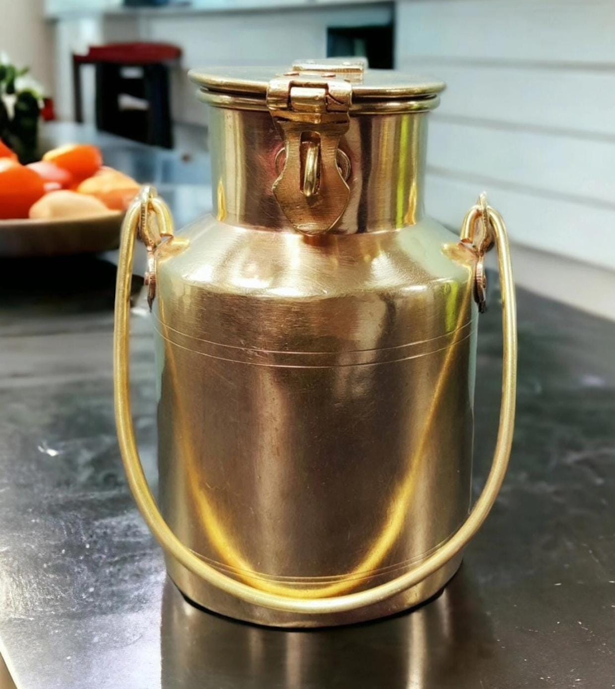 RA/010 | Vintage Old Fashioned Pure Brass/Pital Milk Can - 1 Ltr / Oil / Ghee storage Container (Antiques)