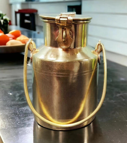 RA/010 | Vintage Old Fashioned Pure Brass/Pital Milk Can - 1 Ltr / Oil / Ghee storage Container (Antiques)