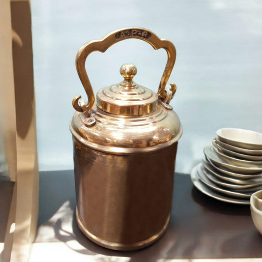 ORIGINAL ANTIQUE: AT/067 - Original Vintage Pure Brass Oil - Ghee - Milk Can with vintage initials A-P-R on Handle | KITCHENWARE | UTENSILS | HOME APPLIANCES