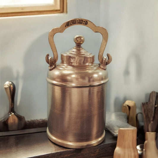 ORIGINAL ANTIQUE: AT/076 - Original Vintage Pure Brass Oil - Ghee - Milk Can with initials A-P-R on Handle | KITCHENWARE | UTENSILS | HOME APPLIANCES