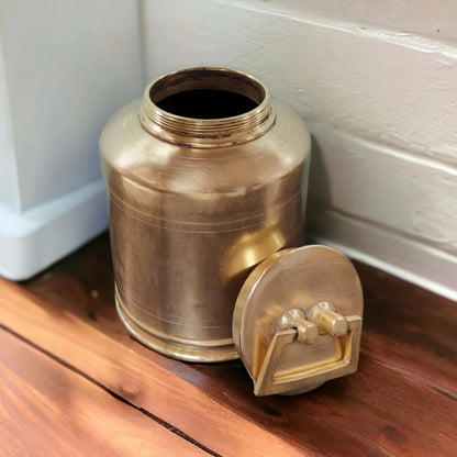 RA/081 | Vintage Pure Brass Unique Shape Milk / Ghee / Oil Canister With Air Tight Lid And Handle