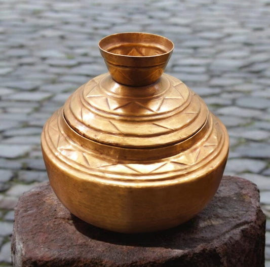 ORIGINAL ANTIQUE: AT/019 - Vintage Rare Pure Brass Beautiful Shape Grain | Rice | Chapati | Multi Purpose Pot | Storage Box | KITCHENWARE | UTENSILS | HOME APPLIANCES