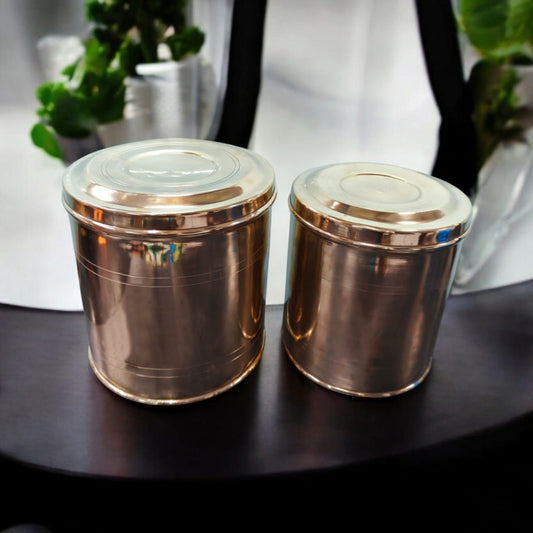 ORIGINAL ANTIQUE: AT/182 - Set of 2 - Original Vintage Pure Brass Cylindrical Shape Storage Container | KITCHENWARE | UTENSILS | HOME APPLIANCES