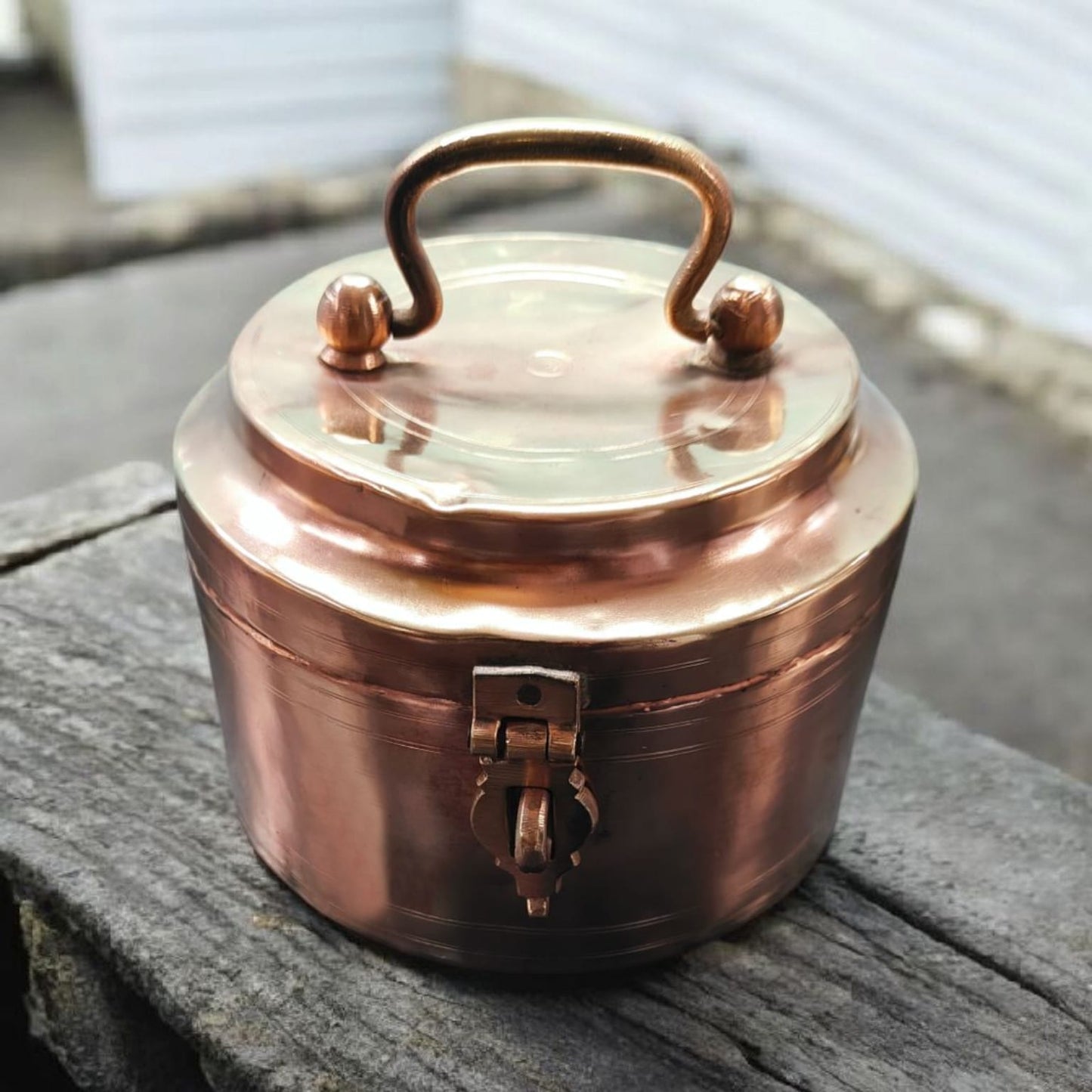 ORIGINAL ANTIQUE: AT/199 - Original Vintage Pure Brass Storage Box With Lock System | KITCHENWARE | UTENSILS | HOME APPLIANCES