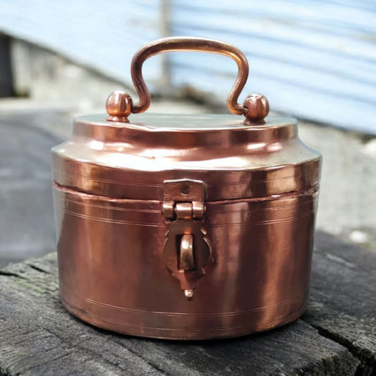 ORIGINAL ANTIQUE: AT/199 - Original Vintage Pure Brass Storage Box With Lock System | KITCHENWARE | UTENSILS | HOME APPLIANCES