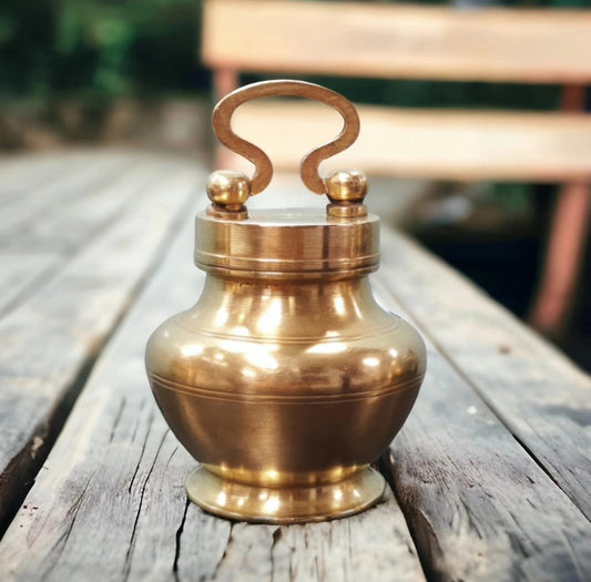 ORIGINAL ANTIQUE: AT/106 - Vintage Rare Pure Brass Round Shape Gangajal Lota | Kamandal | KITCHENWARE | UTENSILS | HOME APPLIANCES