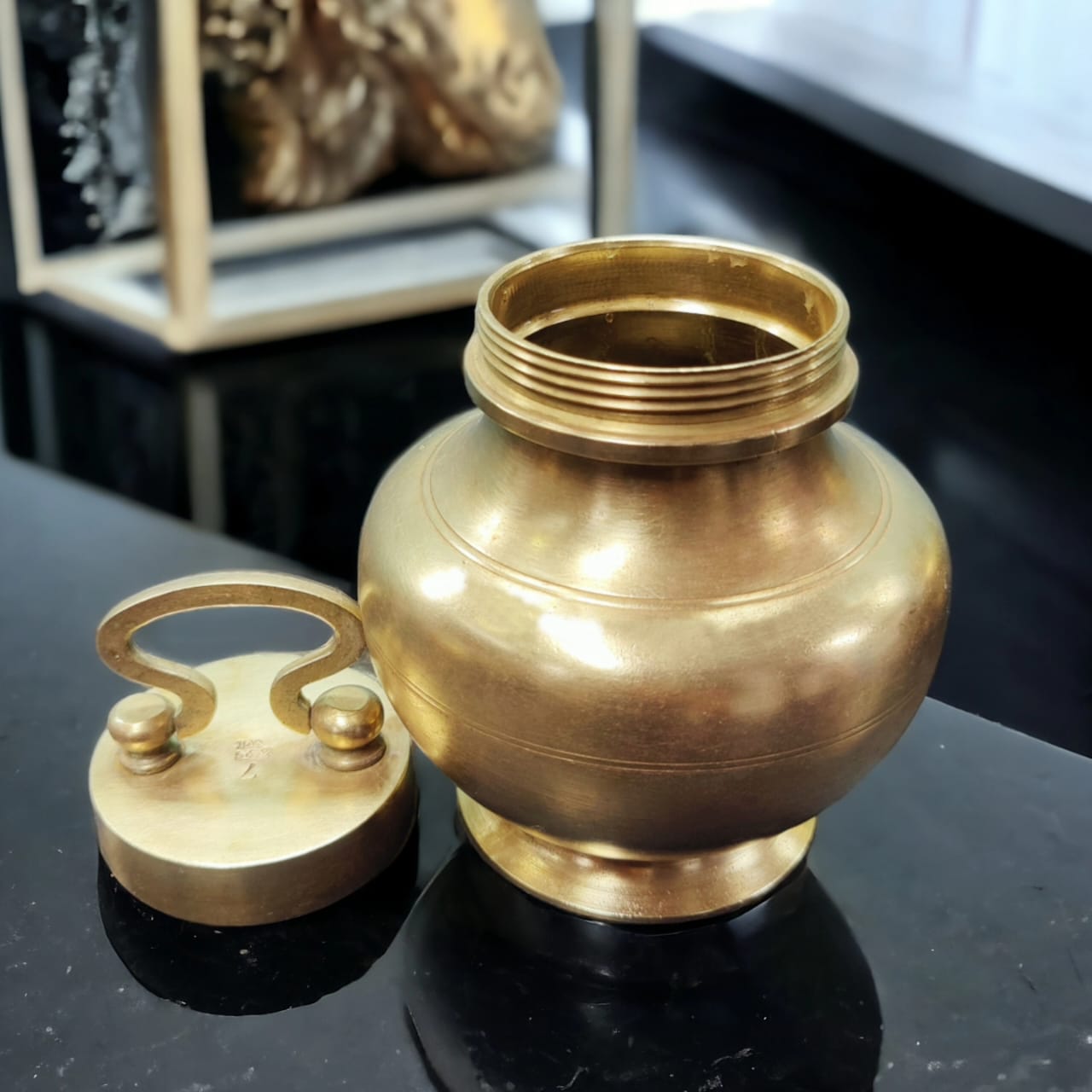 RA/108 | Antique Brass/Pital Ganga Jal Lota With Lid Traditionally know as "Kamandal" (Antiques)