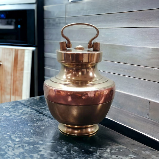 ORIGINAL ANTIQUE: AT/112 - Antique Brass Ganga Jal Lota With Copper Strip Traditionally know as "Kamandal" | KITCHENWARE | UTENSILS | HOME APPLIANCES