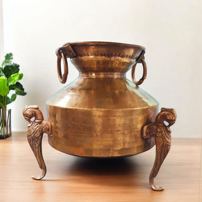 RA/091 | Vintage Rare Pure Brass Very Beautiful Shape Water Pot / Flower Vase on Parrot Legs with Handles