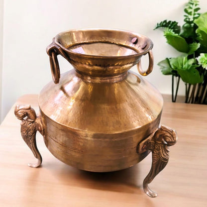 RA/091 | Vintage Rare Pure Brass Very Beautiful Shape Water Pot / Flower Vase on Parrot Legs with Handles