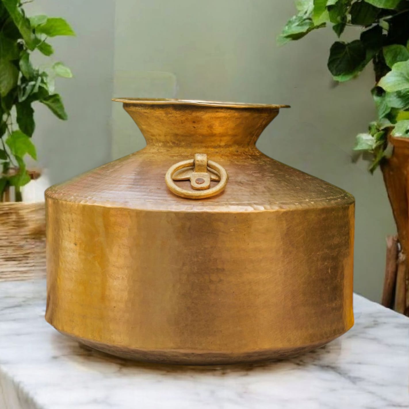 WP/16 - 100% Pure Brass Beautifully Hammered Unique Shape Big Size Vintage Water Pot With Handles | KITCHENWARE | UTENSILS | HOME APPLIANCES