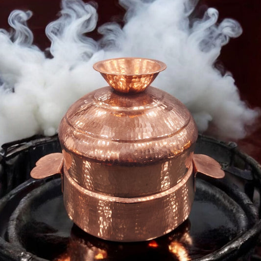 ORIGINAL ANTIQUE: AT/032 - Vintage Rare Pure Copper Beautifully Hammered Traditional Modak Patra - Steamer Vessel | KITCHENWARE | UTENSILS | HOME APPLIANCES