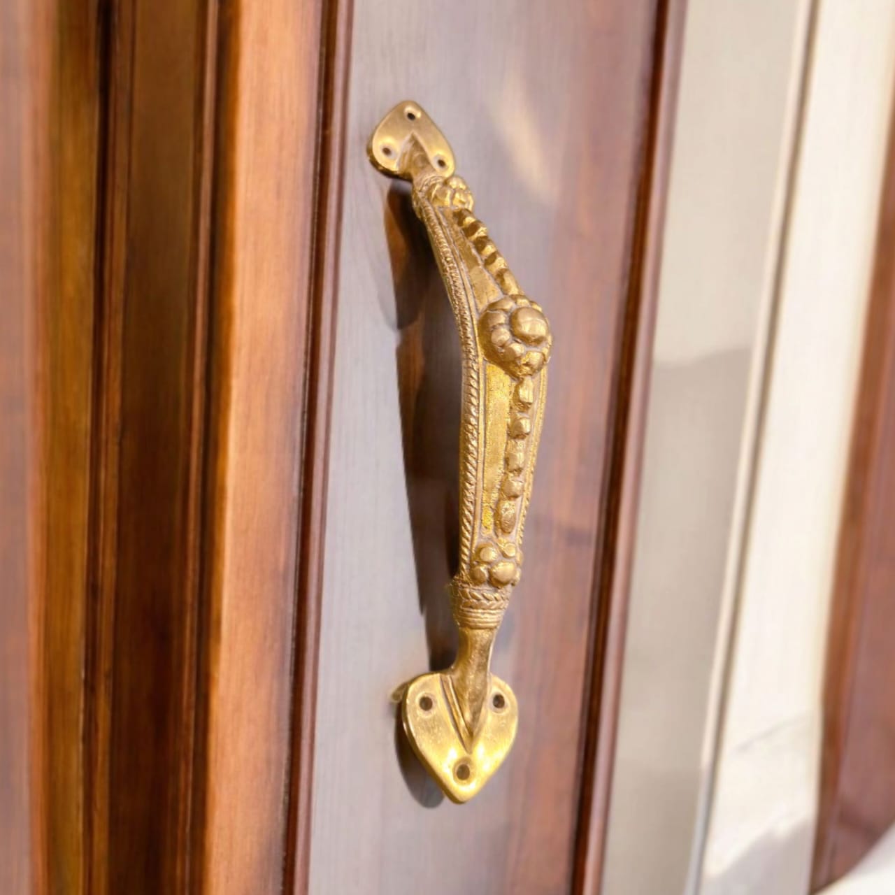ORIGINAL ANTIQUE: AT/170 - Rare Vintage Pure Brass Beautifully Engraved Unique Design Door Handle | KITCHENWARE | UTENSILS | HOME APPLIANCES