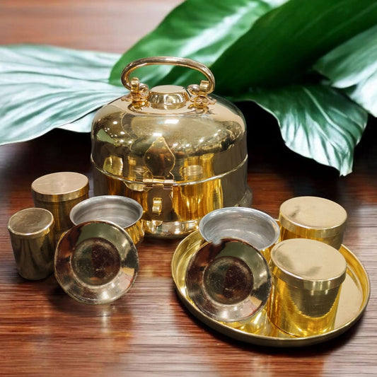 BRAND NEW: NW/044A - 100% Pure Brass Very Beautiful Round Shape Paan daan - Betel Nut Supari Box - with lock system - Complete Set | KITCHENWARE | UTENSILS | HOME APPLIANCES