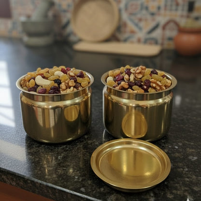 CP/18 - Set of 2 - Pure Brass Small Size Storage Boxes with Lid | KITCHENWARE | UTENSILS | HOME APPLIANCES