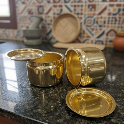 CP/18 - Set of 2 - Pure Brass Small Size Storage Boxes with Lid | KITCHENWARE | UTENSILS | HOME APPLIANCES