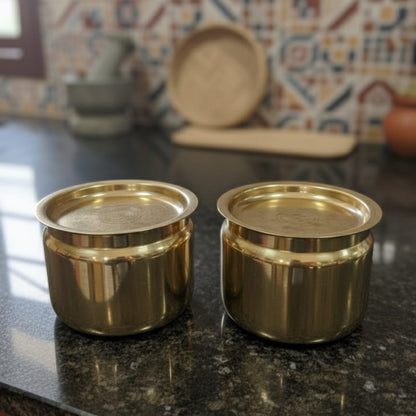 CP/18 - Set of 2 - Pure Brass Small Size Storage Boxes with Lid | KITCHENWARE | UTENSILS | HOME APPLIANCES