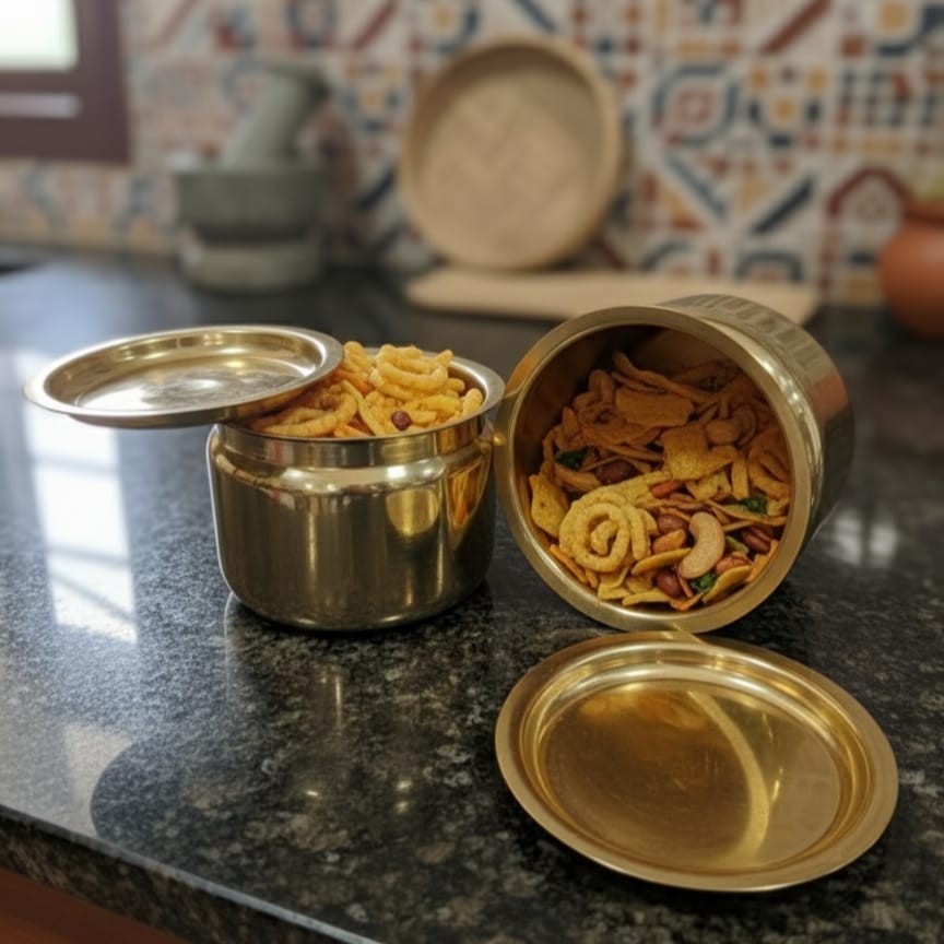 BRAND NEW: NW/007 - Set of 2 - Pure Brass Small Size Storage Boxes with Lid | KITCHENWARE | UTENSILS | HOME APPLIANCES