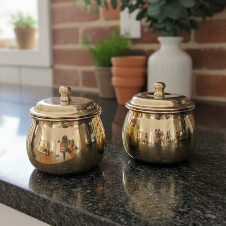 BRAND NEW: NW/001 - Set of 2 - Pure Brass Small Size Airtight Storage Boxes | KITCHENWARE | UTENSILS | HOME APPLIANCES
