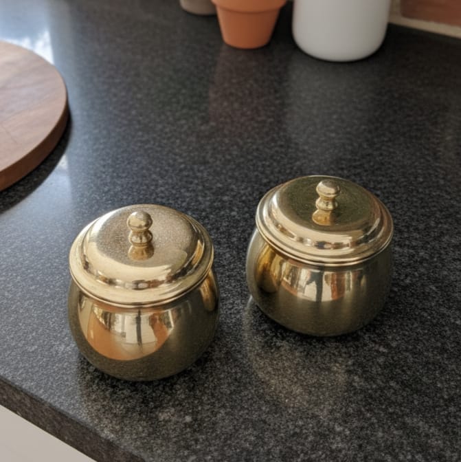 BRAND NEW: NW/001 - Set of 2 - Pure Brass Small Size Airtight Storage Boxes | KITCHENWARE | UTENSILS | HOME APPLIANCES