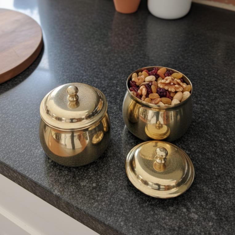 BRAND NEW: NW/001 - Set of 2 - Pure Brass Small Size Airtight Storage Boxes | KITCHENWARE | UTENSILS | HOME APPLIANCES