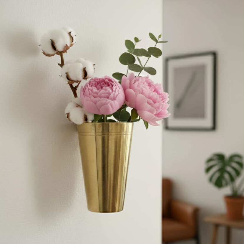 OT/09 - Rare Vintage 100% Pure Brass Wall-Mounted Glass Holder | KITCHENWARE | UTENSILS | HOME APPLIANCES