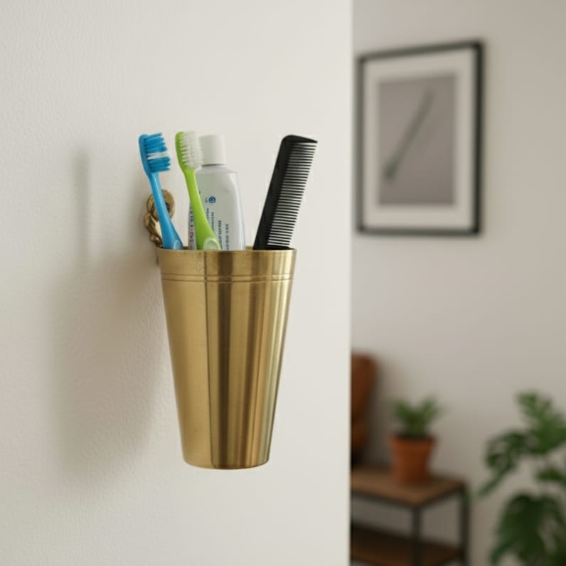 OT/09 - Rare Vintage 100% Pure Brass Wall-Mounted Glass Holder | KITCHENWARE | UTENSILS | HOME APPLIANCES